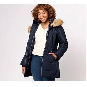 Susan Graver Water Resistant Quilted Puffer Jacket with Hood - Stormy Night